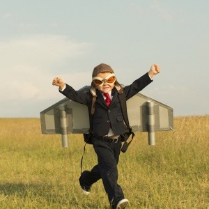 Up and Away A young boy is ready to take is European business to unknown heights.
