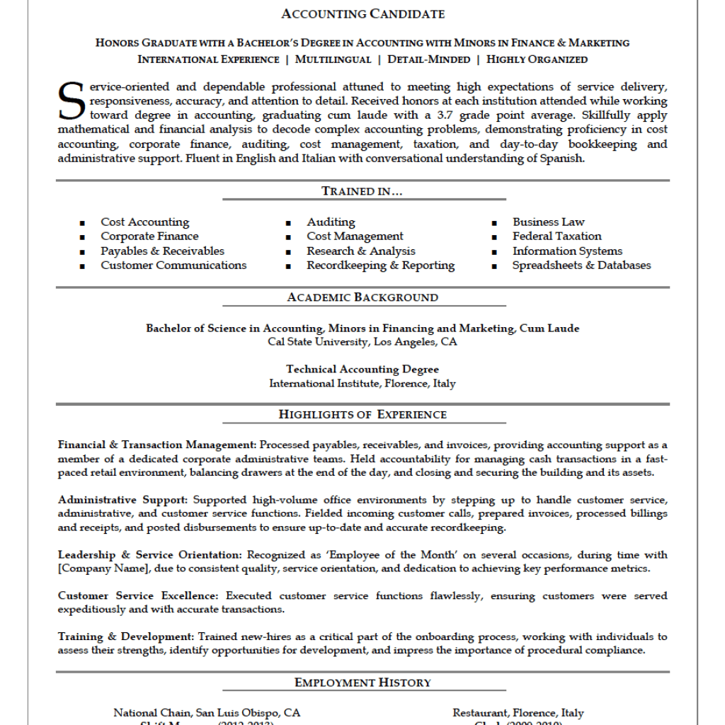 functional resume categories
